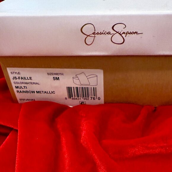 JESSICA SIMPSON MULTI RAINBOW METALLIC PLATFORM SANDALS SLIPPERS NEW WITH BOX 5 - Picture 8 of 9